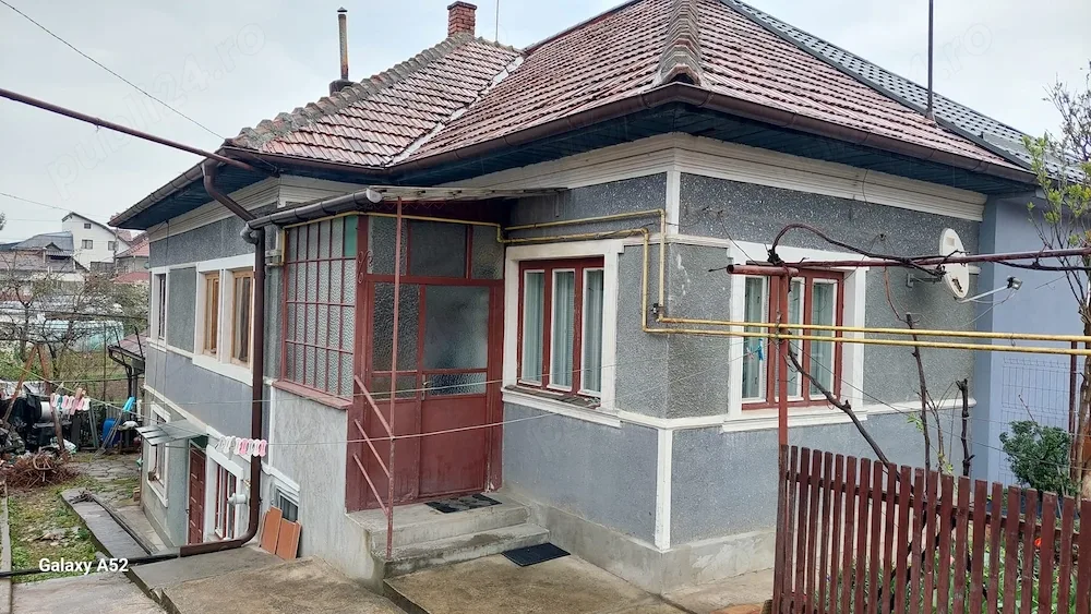 Casă de vânzare în Cluj-Napoca, cartier Între Lacuri, strada Dunării — fațadă din cărămidă cu acoperiș de țiglă, demisol din piatră și grădină cu vie